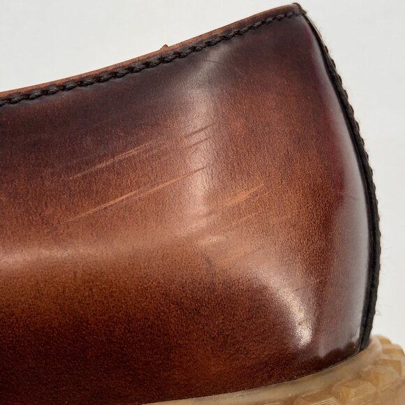 Prada Womens Brown Leather Logo Loafers Size 35 Thick Sole Made In Italy - Picture 3 of 9